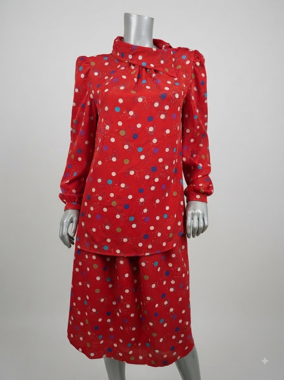 Vintage Contempo of California Red Polka Dot 2pc Top & Skirt Set Size 10